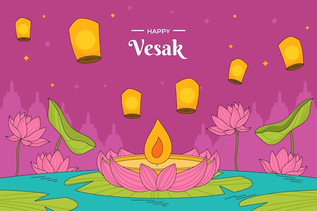 Fundo de vesak desenhado à mão