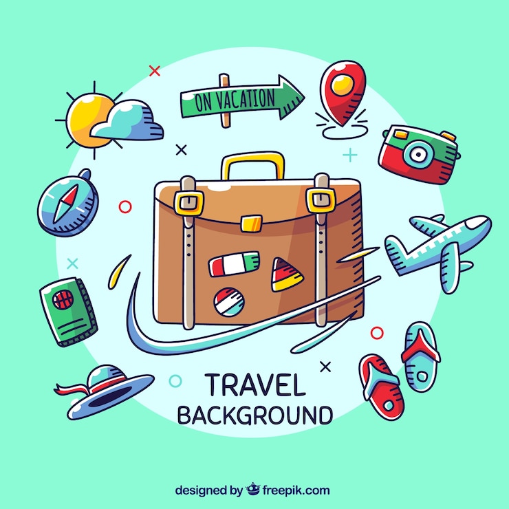Vetor grátis fundo de viagens com elementos diferentes