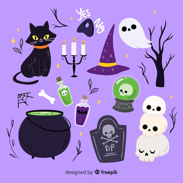 Vetor grátis fundo de violeta plana coleção halloween elemento