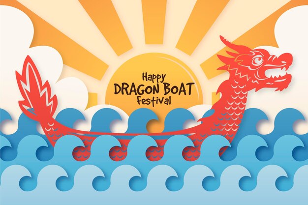 Fundo de zongzi de barcos de dragão em estilo de jornal