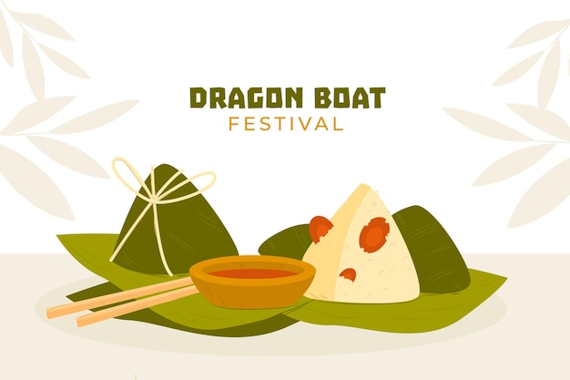 Fundo de zongzi do barco de dragão desenhado de mão