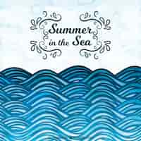 Vetor grátis fundo decorativo do verão com ondas em tons azuis