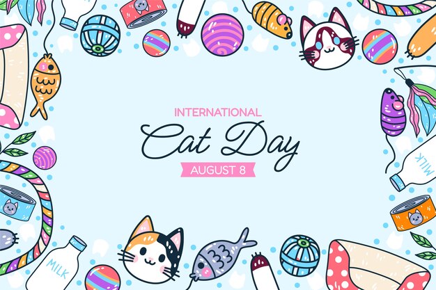 Fundo desenhado à mão do Dia Internacional do Gato