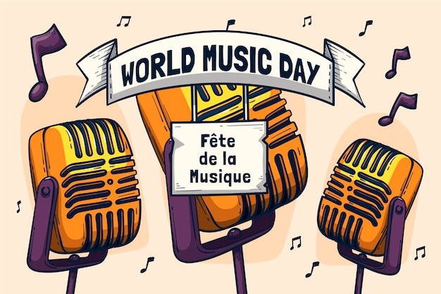 Fundo desenhado à mão do dia mundial da música