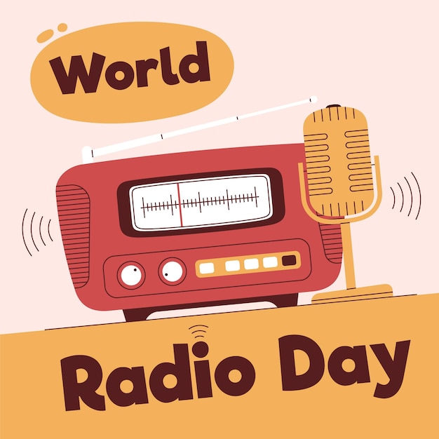 Fundo desenhado à mão do dia mundial da rádio com microfone