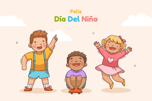 Vetor grátis fundo desenhado à mão em espanhol para a celebração do dia das crianças