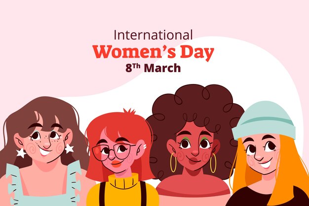 Fundo desenhado à mão para a celebração do Dia Internacional da Mulher.