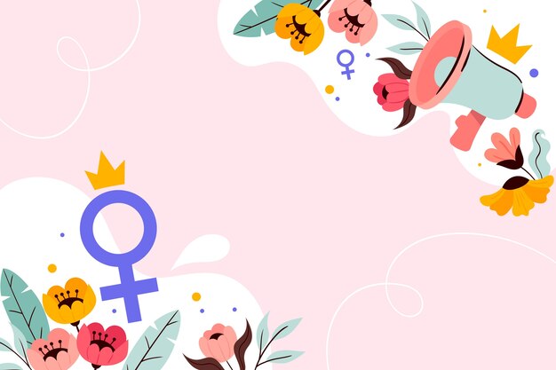 Fundo desenhado à mão para a celebração do Dia Internacional da Mulher.