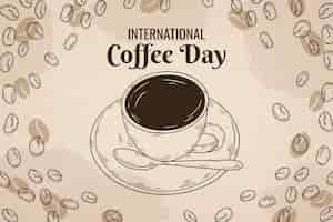 Vetor grátis fundo desenhado à mão para a celebração do dia mundial do café