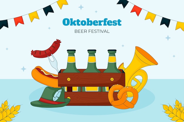 Vetor grátis fundo desenhado à mão para a celebração do festival de cerveja oktoberfest