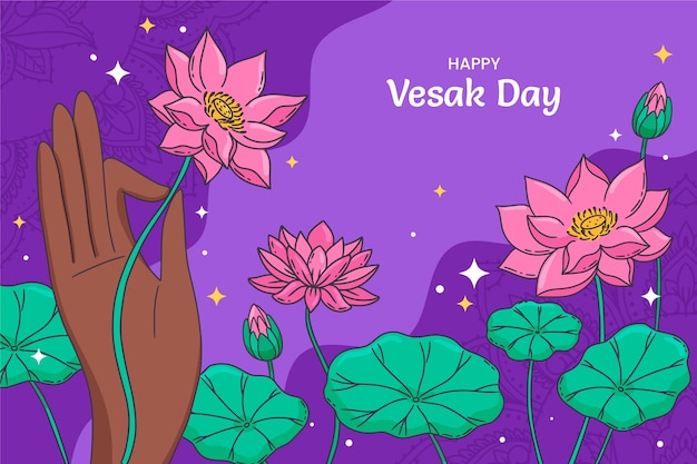 Vetor grátis fundo desenhado à mão para a celebração do festival vesak