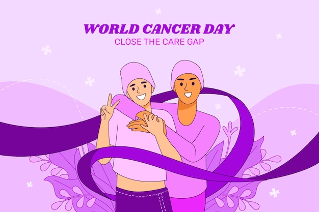 Vetor grátis fundo desenhado à mão para a conscientização sobre o dia mundial do câncer