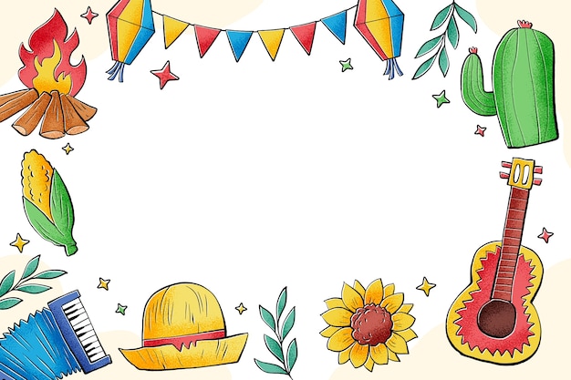 Fundo desenhado à mão para celebração de festas juninas brasileiras