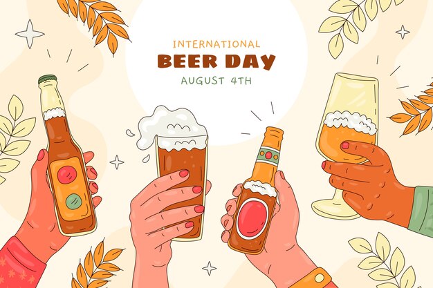 Fundo desenhado à mão para celebração do dia internacional da cerveja