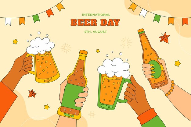 Vetor grátis fundo desenhado à mão para celebração do dia internacional da cerveja