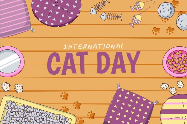 Fundo desenhado à mão para celebração do dia internacional do gato