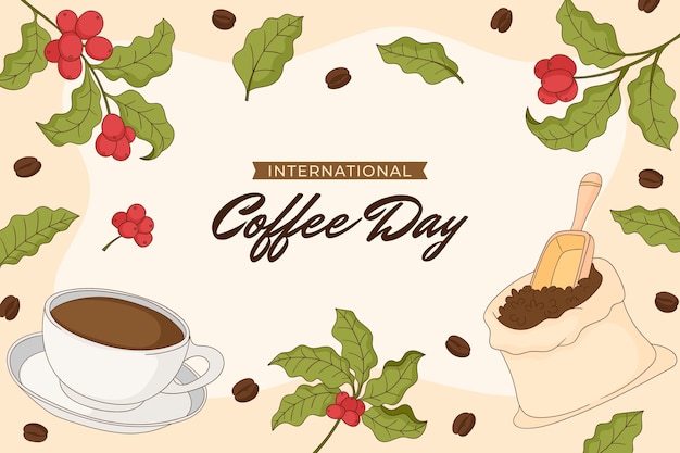 Vetor grátis fundo desenhado à mão para o dia internacional do café