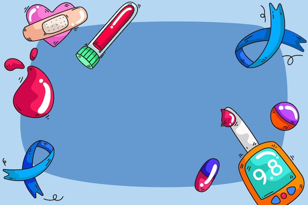 Vetor grátis fundo desenhado à mão para o dia mundial da diabetes