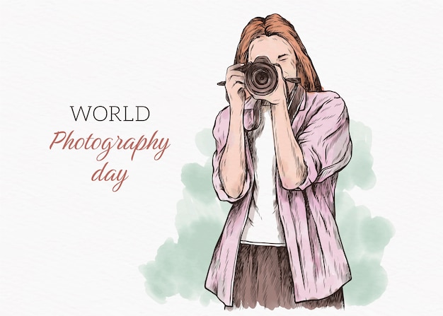Vetor grátis fundo desenhado à mão para o dia mundial da fotografia