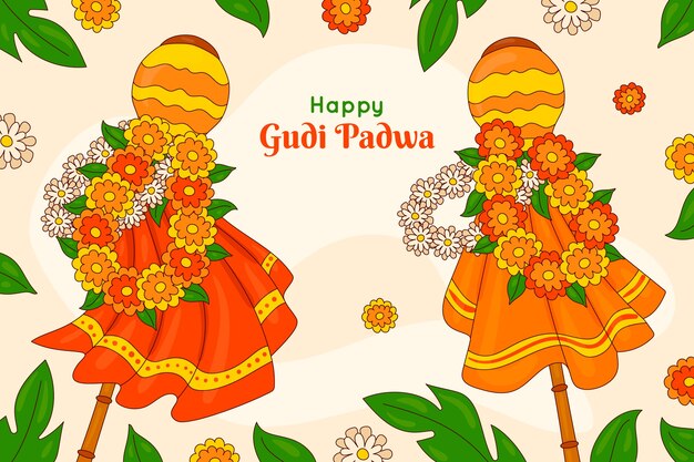 Fundo desenhado à mão para o festival gudi padwa