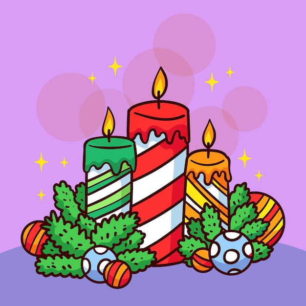 Vetor grátis fundo desenhado à mão para velas de natal