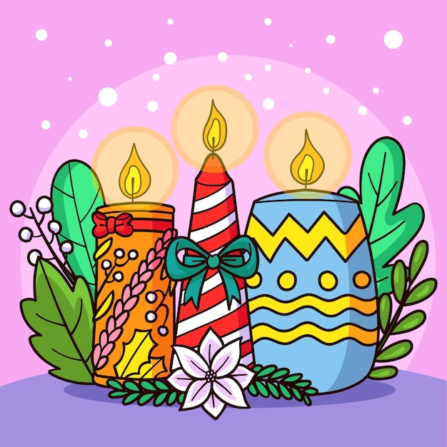 Fundo desenhado à mão para velas de natal