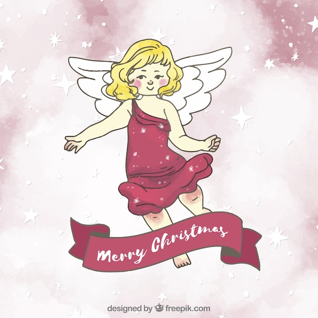Fundo desenhado mão cor-de-rosa com um anjo do natal