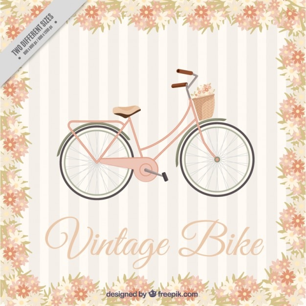 Vetor grátis fundo desenhado retro bicicleta mão com um quadro floral