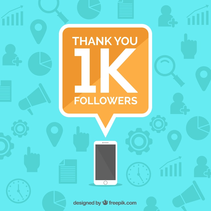 Vetor grátis fundo digital de 1k seguidores com celular