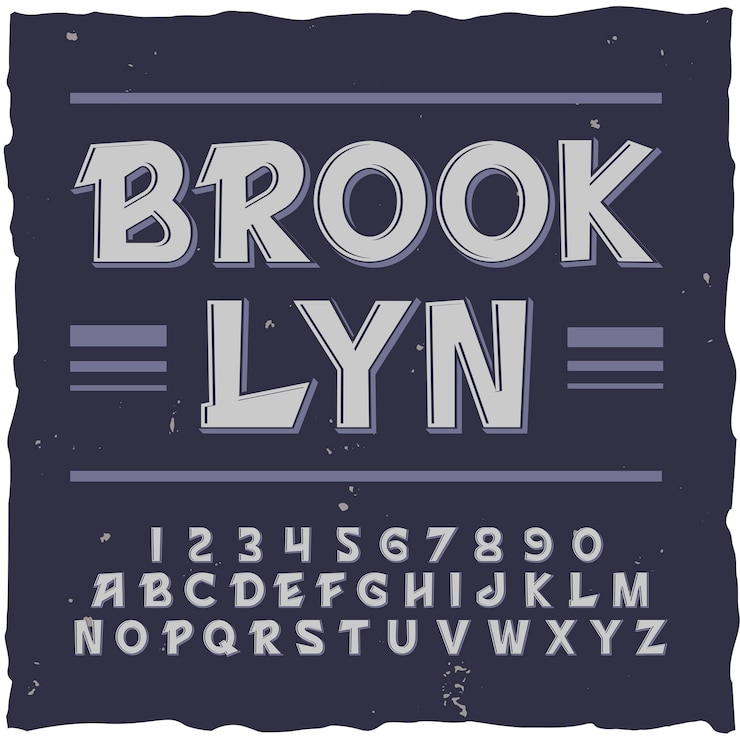 Vetor grátis fundo do brooklyn com moldura quadrada e tipo de letra vintage com linhas, dígitos e letras.