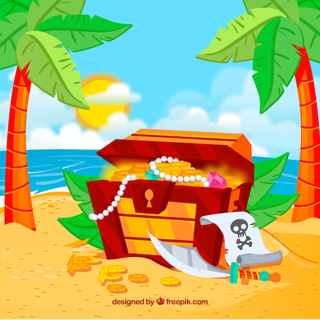 Fundo do cofre do tesouro em uma ilha
