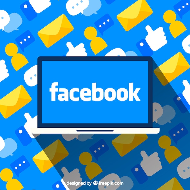 Fundo do computador com facebook no design plano