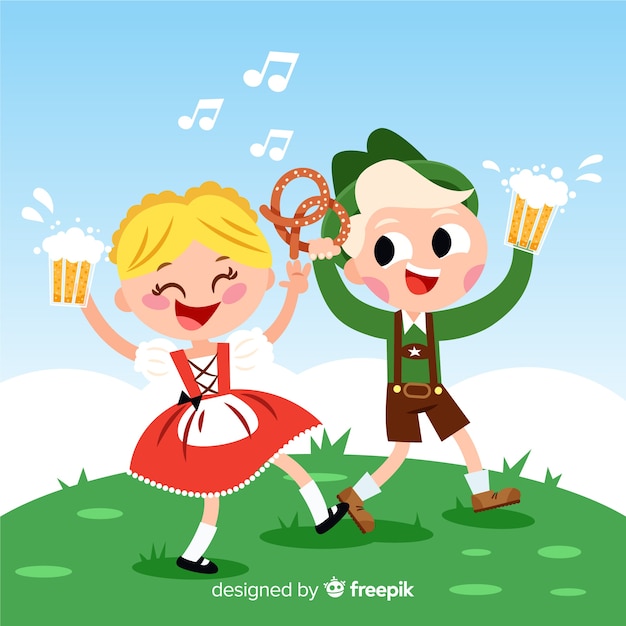 Fundo do conceito de oktoberfest com casal fofo