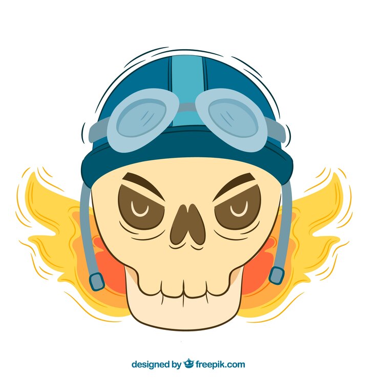 Vetor grátis fundo do crânio com capacete e chamas
