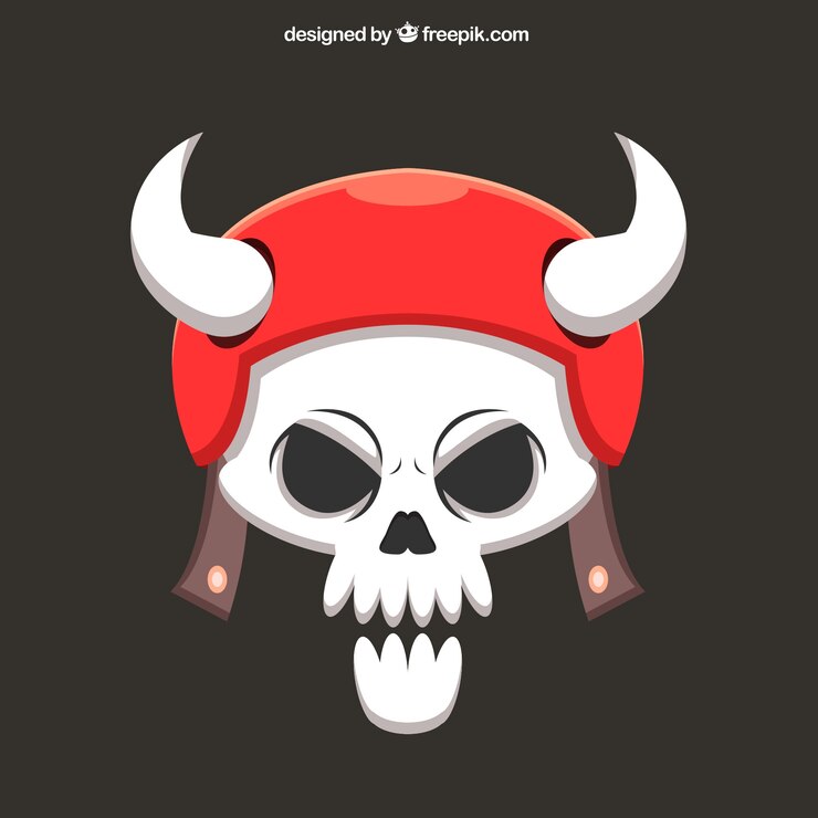 Vetor grátis fundo do crânio com capacete vermelho e chifres