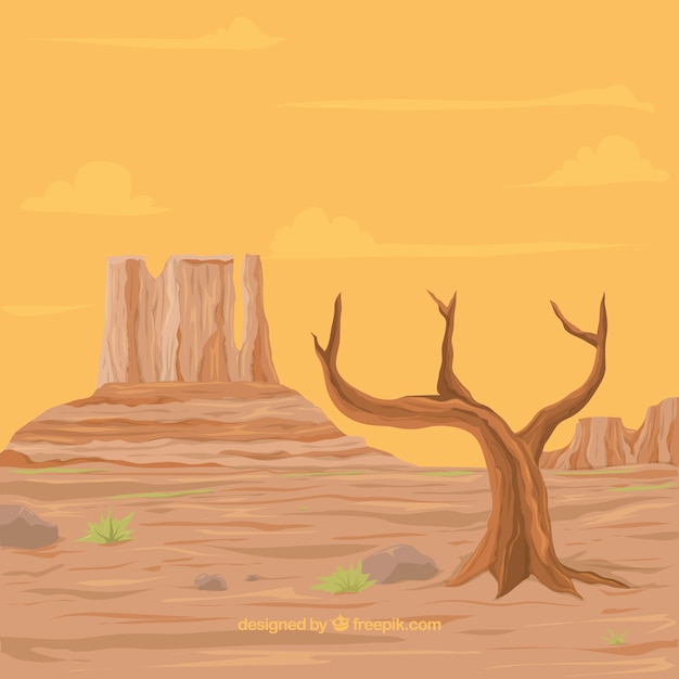 Vetor grátis fundo do deserto com árvore seca