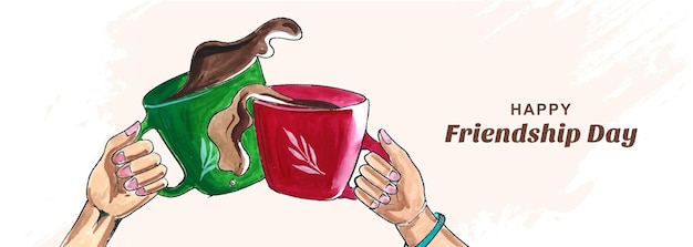 Vetor grátis fundo do dia da amizade com design de banner em aquarela de xícara de café