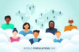 Vetor grátis fundo do dia da população mundial gradiente com pessoas e mapa do mundo