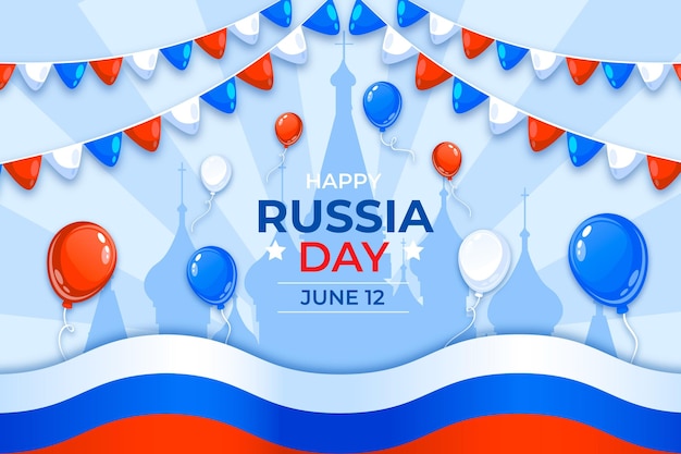 Fundo do dia da rússia plana com balões