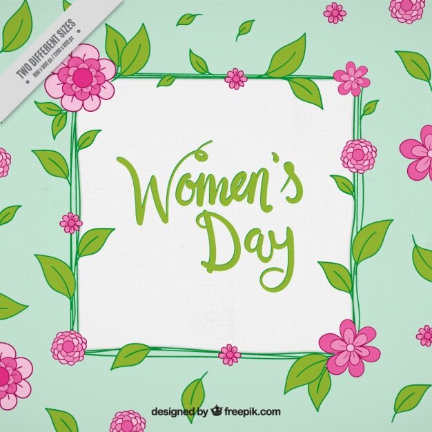 Vetor grátis fundo do dia das mulheres com flores rosa e folhas verdes