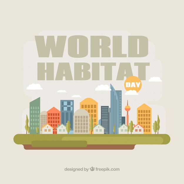 Fundo do dia do habitat mundo da cidade no design plano