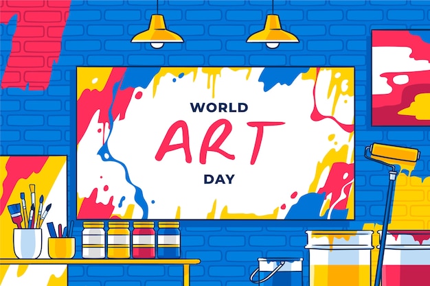 Vetor grátis fundo do dia mundial da arte desenhado à mão