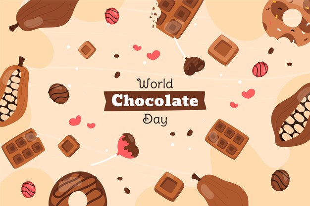 Fundo do dia mundial do chocolate desenhado à mão