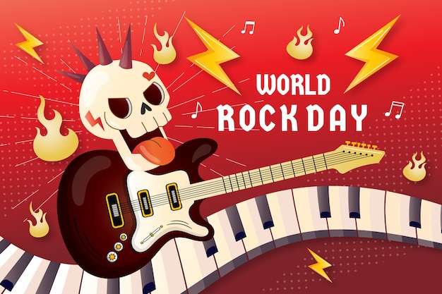 Vetor grátis fundo do dia mundial do rock gradiente com caveira e guitarra