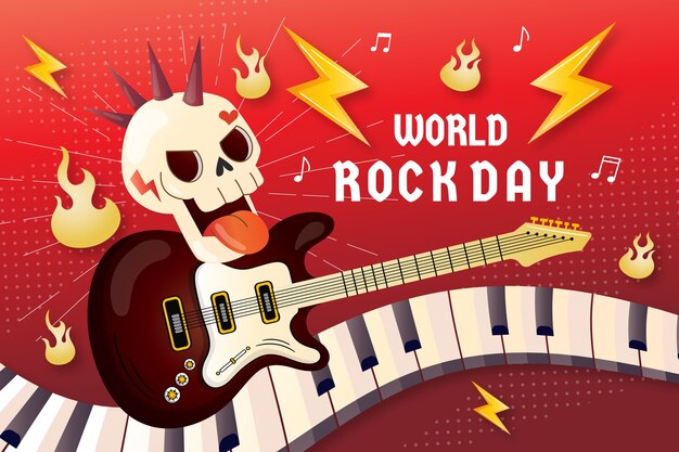 Fundo do dia mundial do rock gradiente com caveira e guitarra