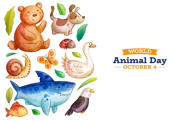 Vetor grátis fundo do dia mundial dos animais em aquarela