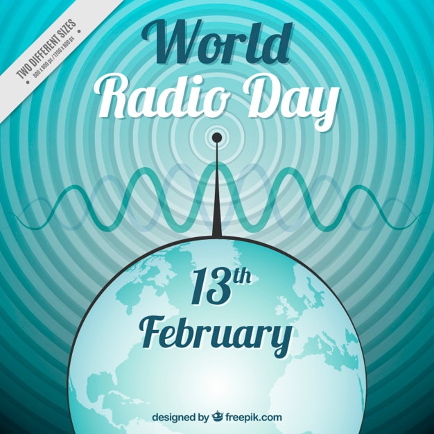 Vetor grátis fundo do dia rádio mundo com antena e as ondas