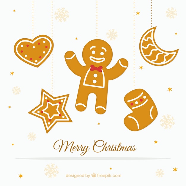 Vetor grátis fundo do feliz natal com enfeites de biscoitos de gengibre