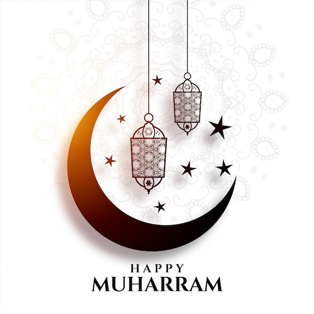 Fundo do festival Muharram com lua e lâmpadas