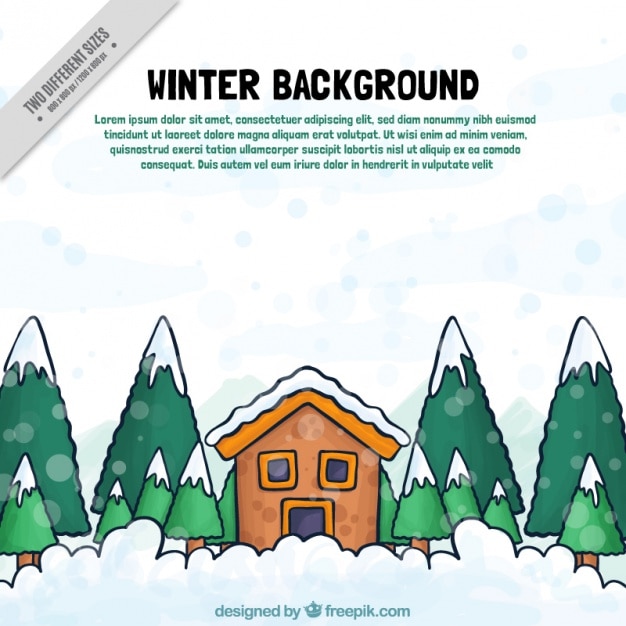 Fundo do inverno desenhada à mão com casa e árvores